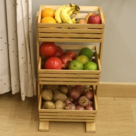 Barish Handcrafted Decor Veg & Fruit Basket 3 Tier | Rubberwood