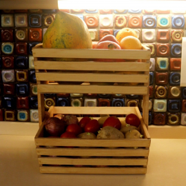 Barish Handcrafted Decor Veg & Fruit Basket | 2 Tier | Rubberwood