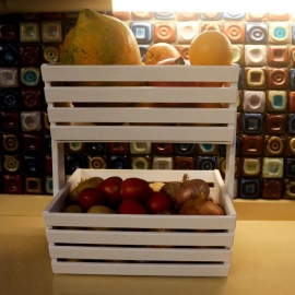 Barish Handcrafted Decor Veg & Fruit Basket | 2 Tier | White