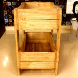 Barish Handcrafted Decor Veg & Fruit Simple Basket | 2 Tier | Rubberwood