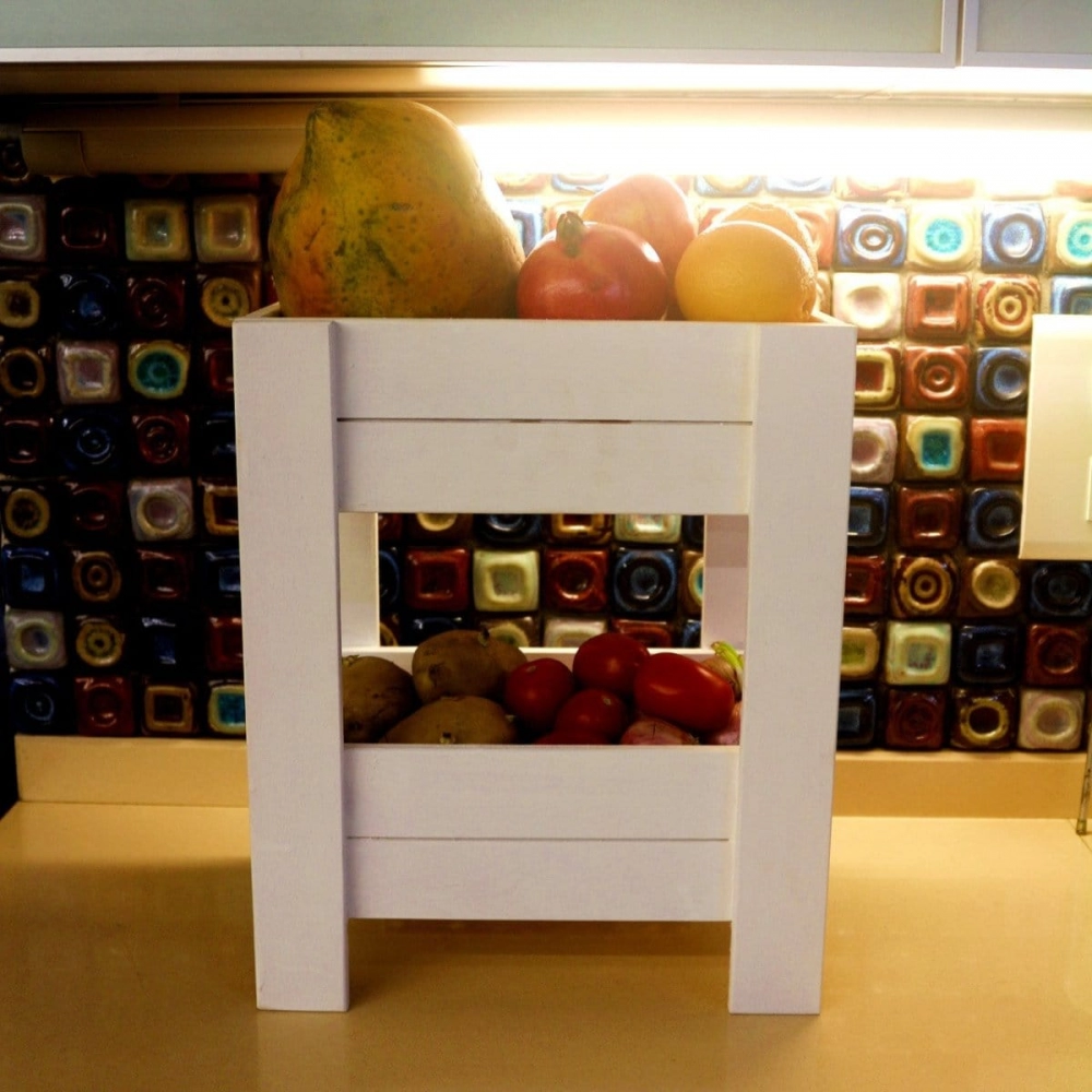 Barish Handcrafted Decor Veg & Fruit Simple Basket | 2 Tier | White