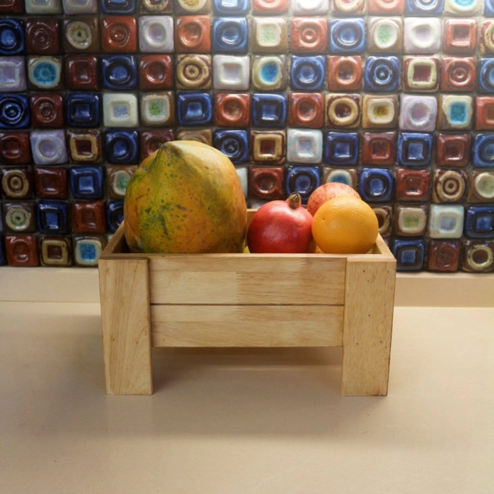 Barish Handcrafted Decor Veg & Fruit Simple Basket | Single | Rubberwood
