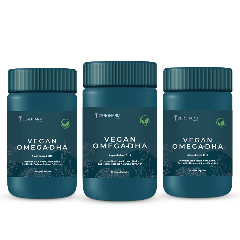 Zeroharm | Vegan Omega 3 DHA Capsules | For Heart, Brain, Eye, Skin, Muscles, Bone | 180 Capsules