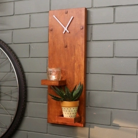 Barish Handcrafted Decor Wall Clock With Planter Space | Firewood