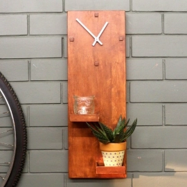 Barish Handcrafted Decor Wall Clock With Planter Space | Firewood