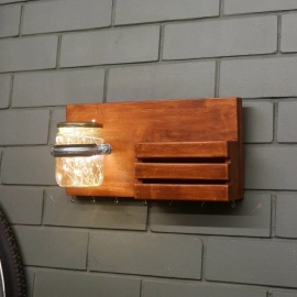 Barish Handcrafted Decor Wall Key Holder Jar Planter With Light | Firewood