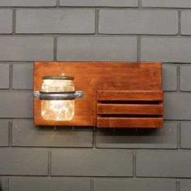 Barish Handcrafted Decor Wall Key Holder Jar Planter With Light | Firewood