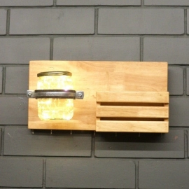 Barish Handcrafted Decor Wall Key Holder Jar Planter With Light | Rubberwood