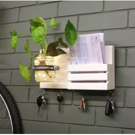 Barish Handcrafted Decor Wall Key Holder Jar Planter With Light | White