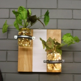 Barish Handcrafted Decor Wall Mounted Planter | Set of 2 Jars | Rubberwood