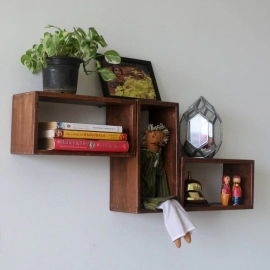 Barish Handcrafted Decor Wall Shelves Rectangular | Set Of 3 | Walnut