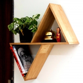 Barish Handcrafted Decor Wooden Wall Shelf Triangular | Rubberwood