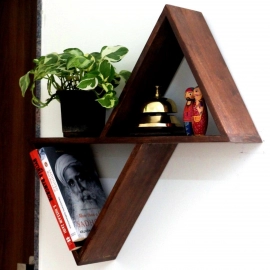 Barish Handcrafted Decor Wooden Wall Shelf Triangular | Walnut