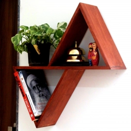 Barish Handcrafted Decor Wooden Wall Shelf Triangular | Firewood