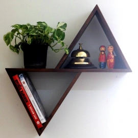 Barish Handcrafted Decor Wooden Wall Shelf Triangular | Walnut