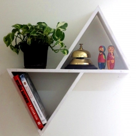 Barish Handcrafted Decor Wooden Wall Shelf Triangular | White