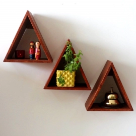 Barish Handcrafted Decor Wall Shelves Triangular | Set Of 3 | Firewood