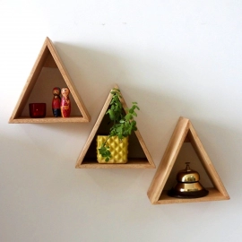 Barish Handcrafted Decor Wall Shelves Triangular | Set Of 3 | Rubberwood