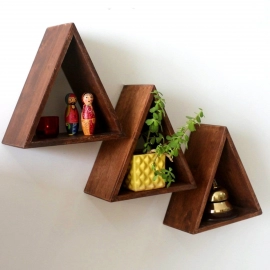 Barish Handcrafted Decor Wall Shelves Triangular | Set Of 3 | Walnut