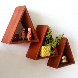 Barish Handcrafted Decor Wall Shelves Triangular | Set Of 3 | Firewood