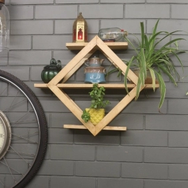 Barish Handcrafted Decor Wooden Wall Shelf Diamond | Rubberwood