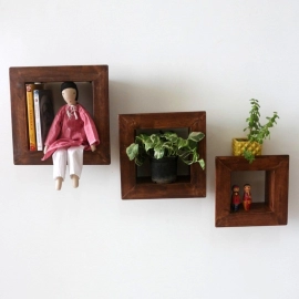 Barish Handcrafted Decor Wall Shelves For Home Decor | Set Of 3 | Walnut