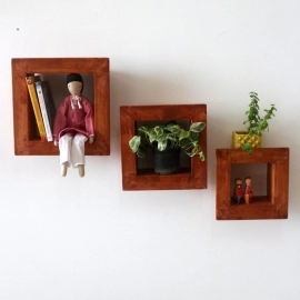 Barish Handcrafted Decor Wall Shelves For Home Decor | Set Of 3 | Firewood