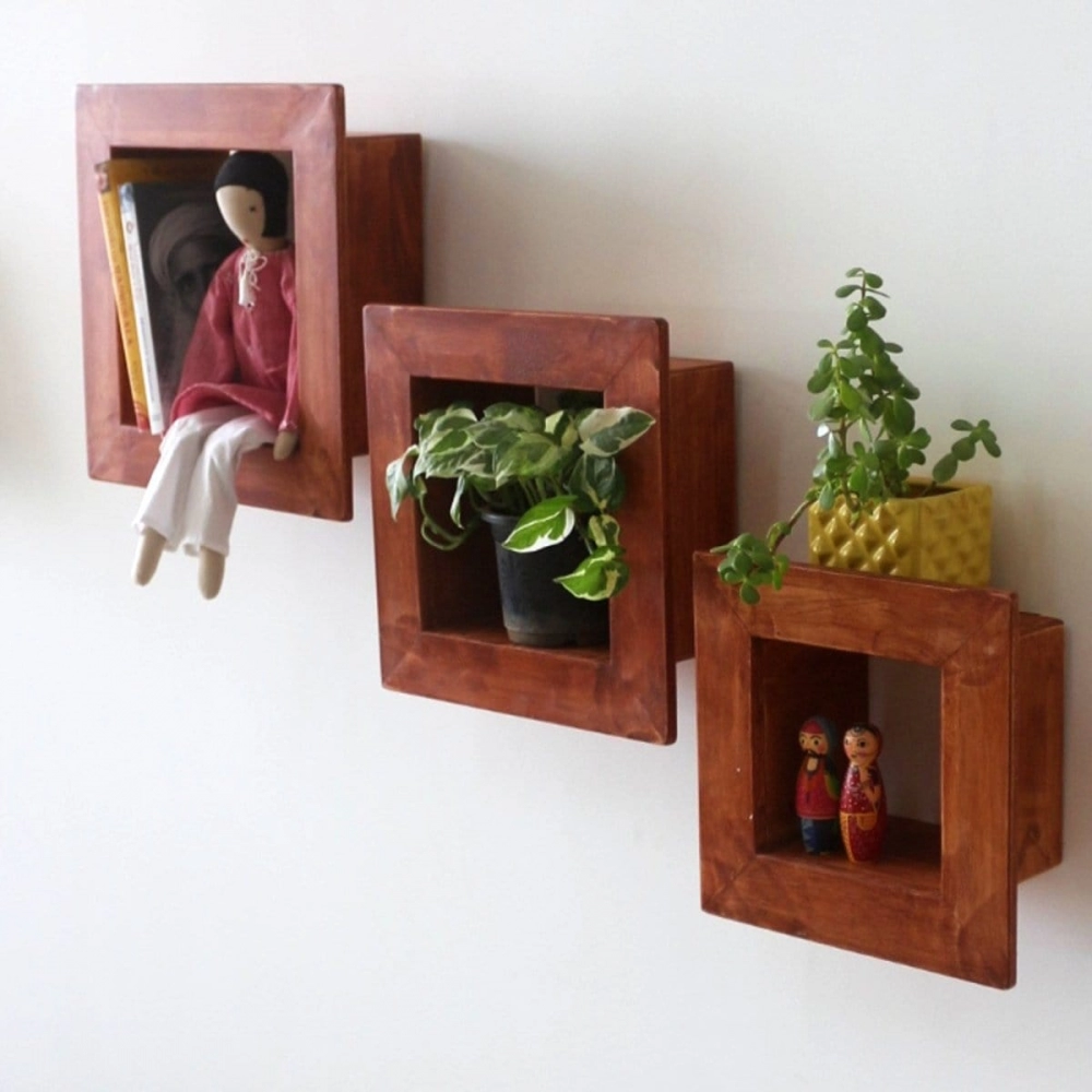 Barish Handcrafted Decor Wall Shelves For Home Decor | Set Of 3 | Firewood