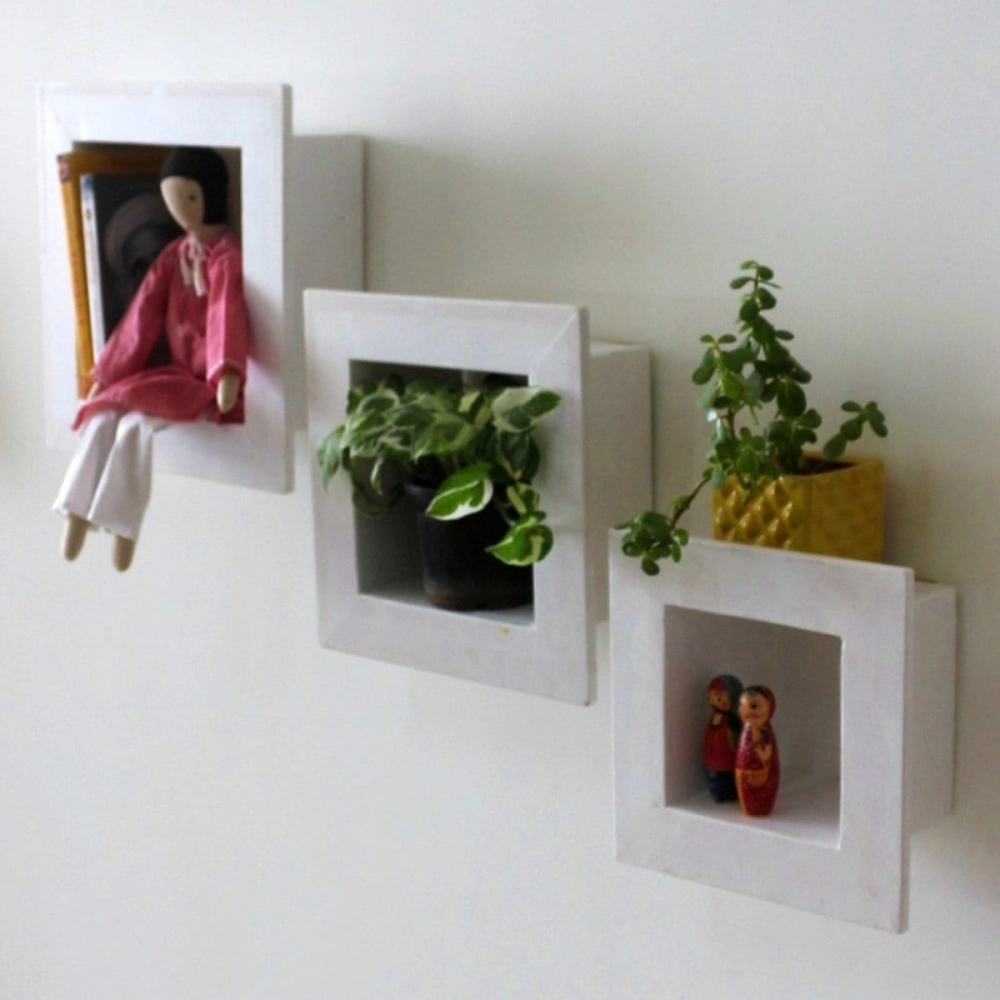 Barish Handcrafted Decor Wall Shelves For Home Decor | Set Of 3 | White