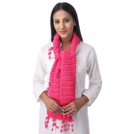 Happy Cultures Warm Fiery Rose Pink Knitted Scarf | Handmade