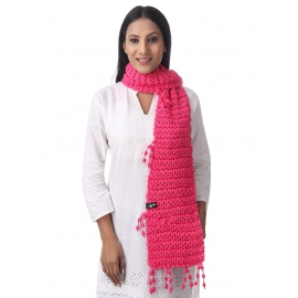 Happy Cultures Warm Fiery Rose Pink Knitted Scarf | Handmade
