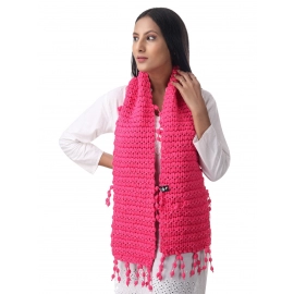 Happy Cultures Warm Fiery Rose Pink Knitted Scarf | Handmade