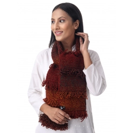 Happy Cultures Warm Mahogany Jhalar Crochet Scarf | Handmade