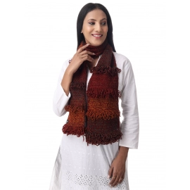 Happy Cultures Warm Mahogany Jhalar Crochet Scarf | Handmade