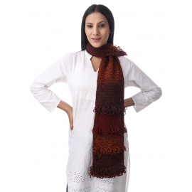 Happy Cultures Warm Mahogany Jhalar Crochet Scarf | Handmade