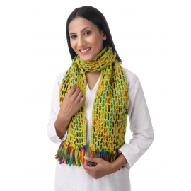 Happy Cultures Warm Parrot Green Crocheted Weave Mix Unisex Scarf | Handmade