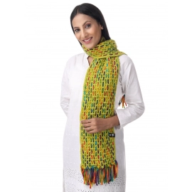 Happy Cultures Warm Parrot Green Crocheted Weave Mix Unisex Scarf | Handmade