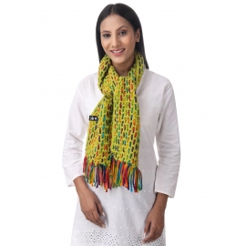 Happy Cultures Warm Parrot Green Crocheted Weave Mix Unisex Scarf | Handmade