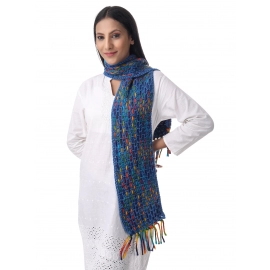 Happy Cultures Warm Prussian Blue Crochet Weave Mix Unisex Scarf | Handmade