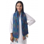 Happy Cultures Warm Prussian Blue Crochet Weave Mix Unisex Scarf | Handmade