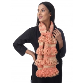 Happy Cultures Warm Sunset Peach Jhalar Crocheted Scarf | Handmade