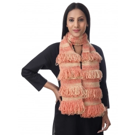 Happy Cultures Warm Sunset Peach Jhalar Crocheted Scarf | Handmade