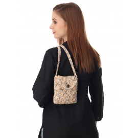 Happy Cultures | Beige Multi Colour Crocheted Sling Bag