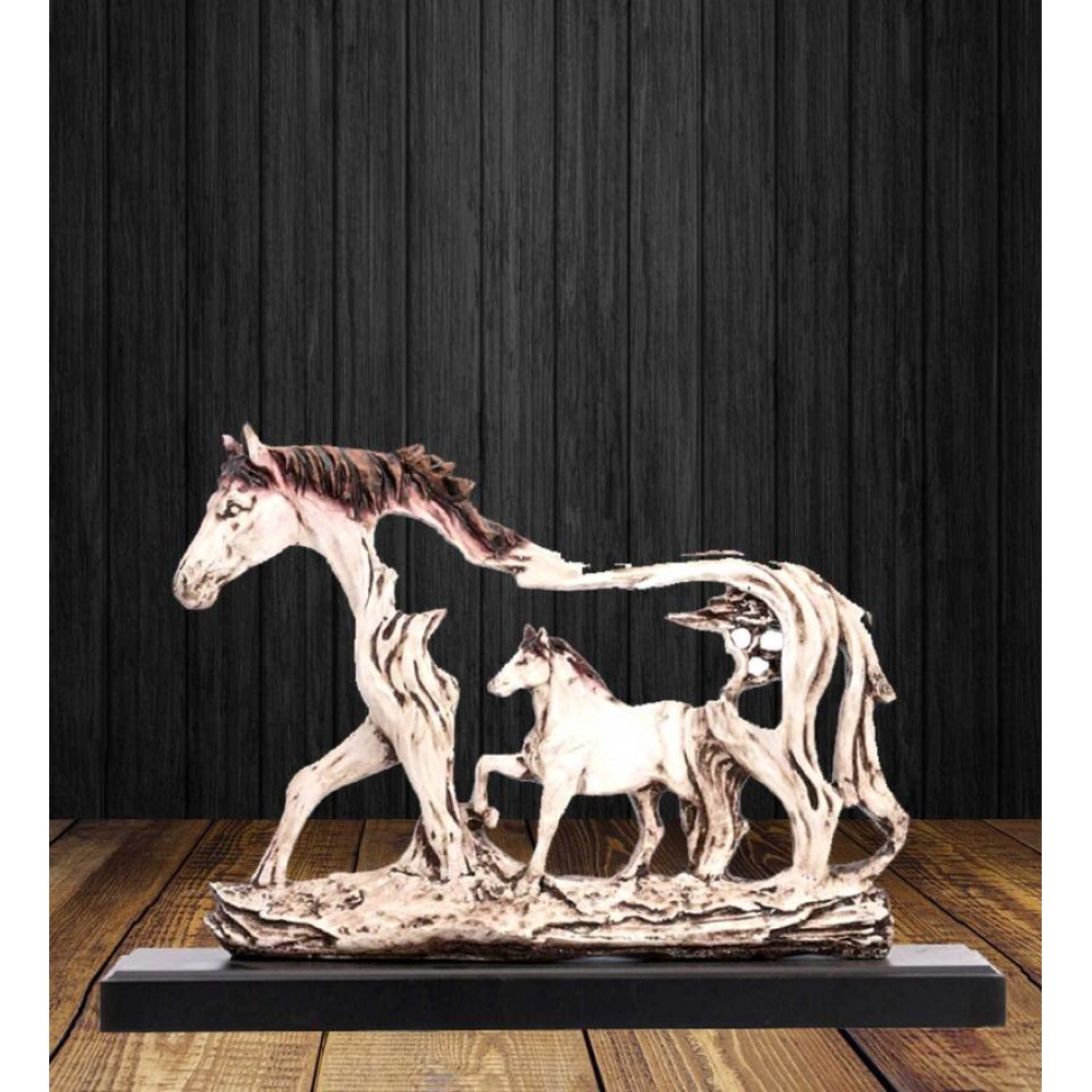 White Resin Horse Statue Showpiece | Home Decor | Antique Finish