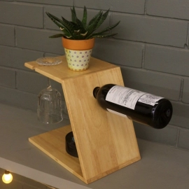 Barish Handcrafted Decor Wooden Wine And Glass Holder | Rubberwood