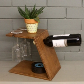 Barish Handcrafted Decor Wooden Wine And Glass Holder | Walnut