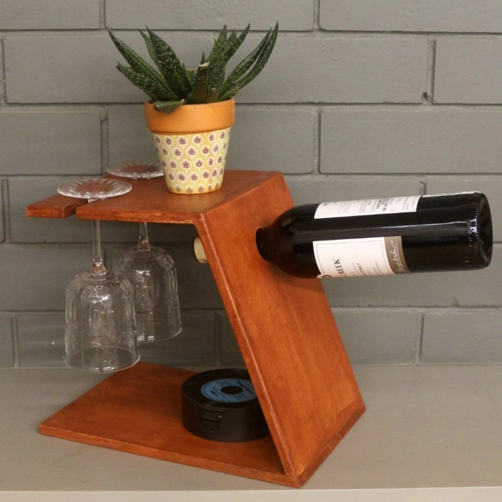 Barish Handcrafted Decor Wooden Wine And Glass Holder | Firewood