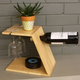 Barish Handcrafted Decor Wooden Wine And Glass Holder | Rubberwood