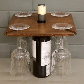 Barish Handcrafted Decor Single Wine Bottle And Glass Holder | Walnut