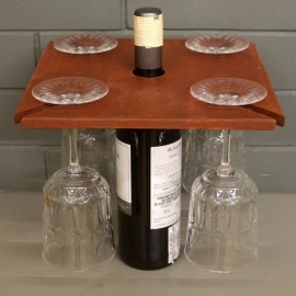 Barish Handcrafted Decor Single Wine Bottle And Glass Holder | Firewood